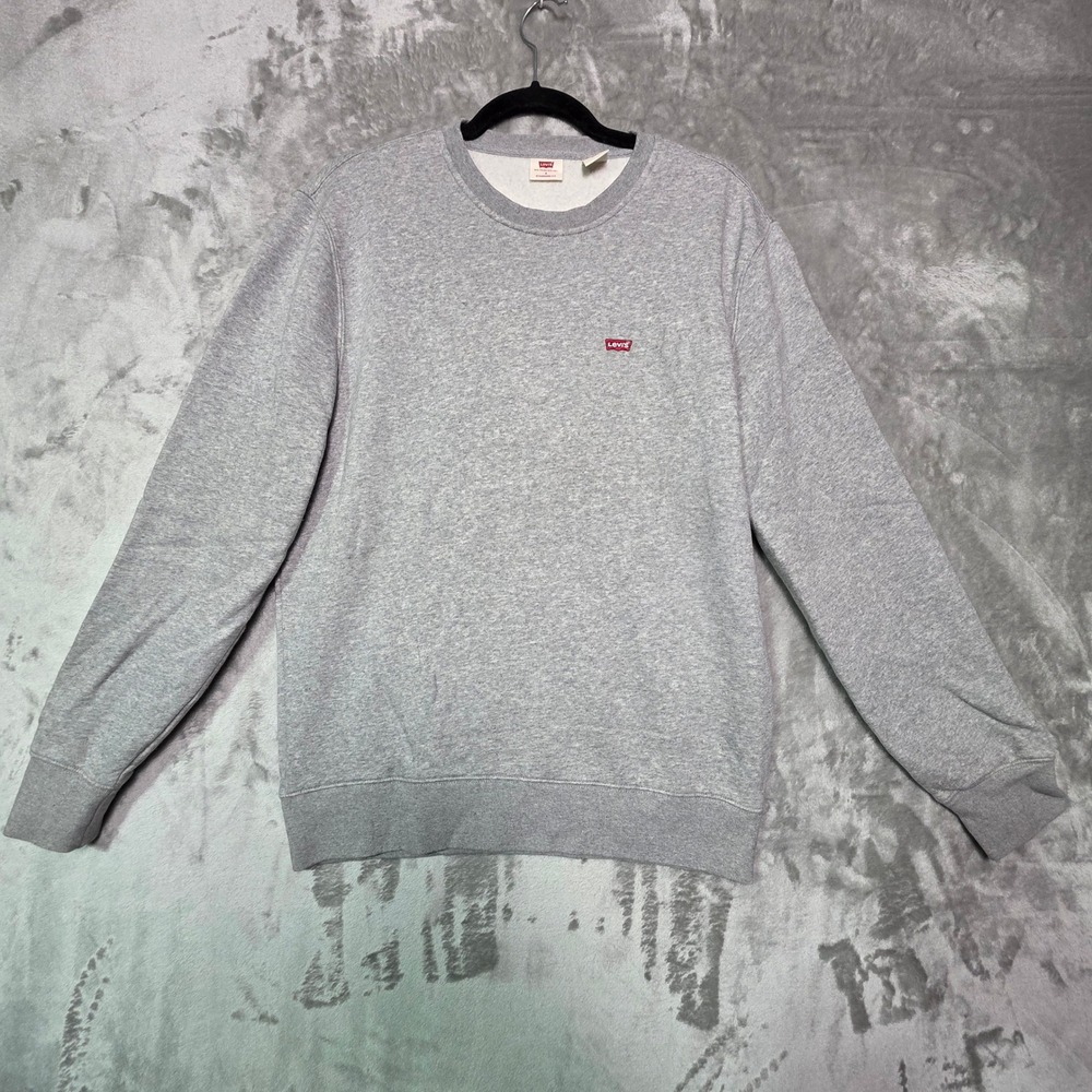 Levis Mens Standard Fit Crewneck Sweatshirt Heather Gray Batwing Logo Small